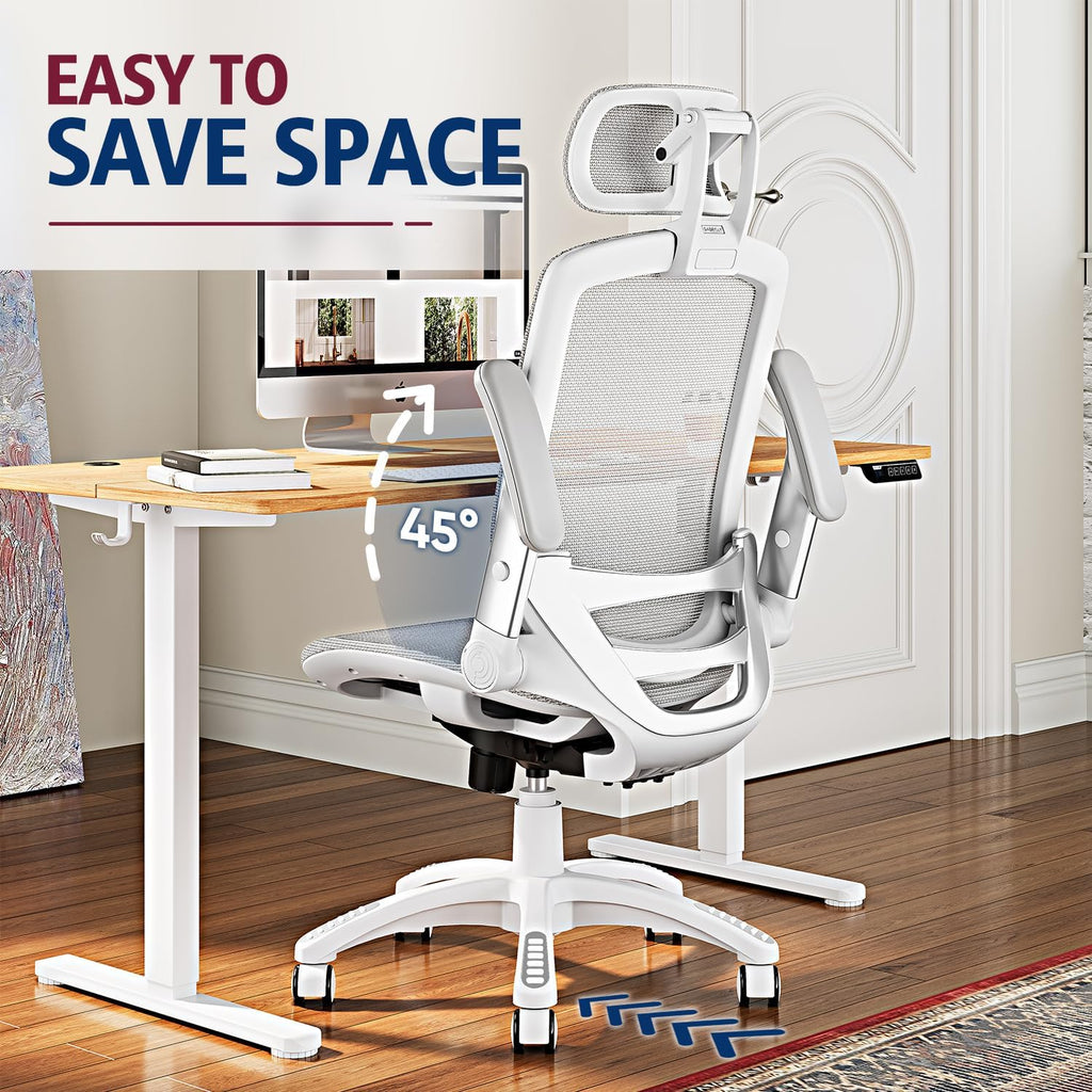 GABRYLLY Ergonomic Office Chair, High Back Home Desk Chair with Headrest, Flip-Up Arms, 90-120° Tilt Lock and Wide Cushion, Big and Tall Mesh Chairs for Man Woman, Black Task Chair
