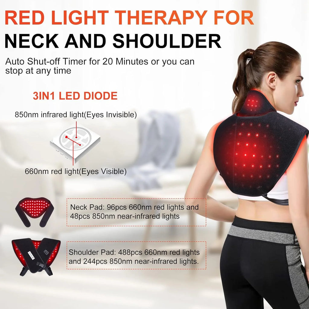 Red Light Therapy for Neck and Shoulder Pain Relief 850nm Near Infrared Therapy Set Wearable Wrap Devices for Upper Back Neck Shoulders Body Muscle Relax Home Use Treatment Pad FDA Cleared