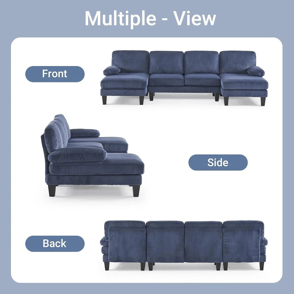 VINGLI 110 Sectional Couches for Living Room,U Shaped Couch with Double Chaise, 4-Seat Sofa Set with Chenille Fabric for Home Furniture,Beige