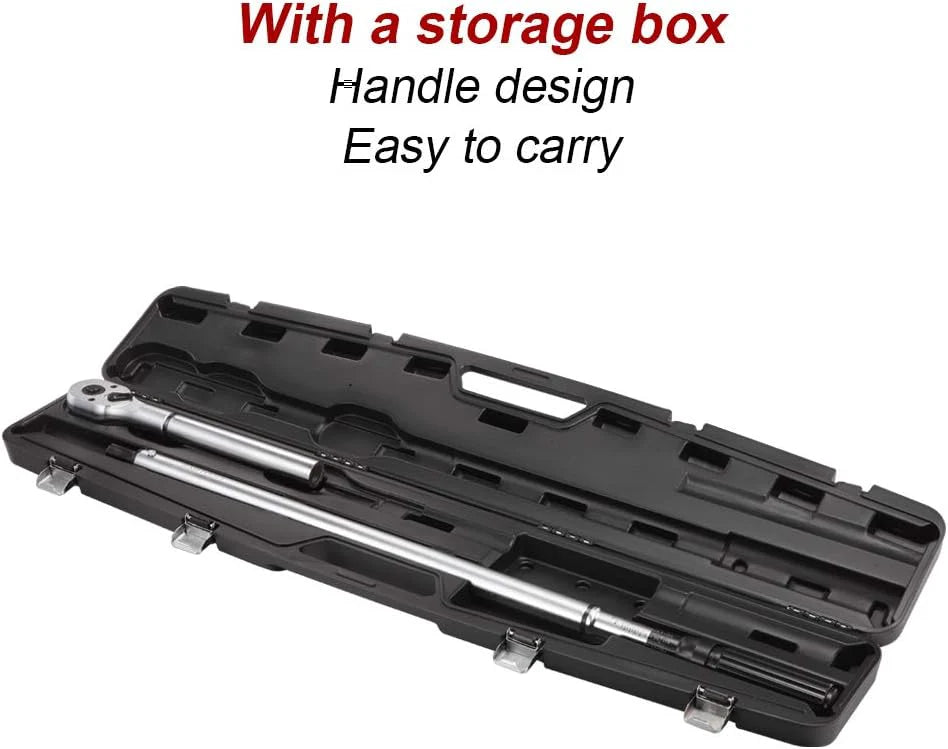 1-Inch Drive Click Torque Wrench, Dual-Scale Adjustable Torque Wrench Set with a Hex Key 200-1000ft.lb / 271-1356.7Nm