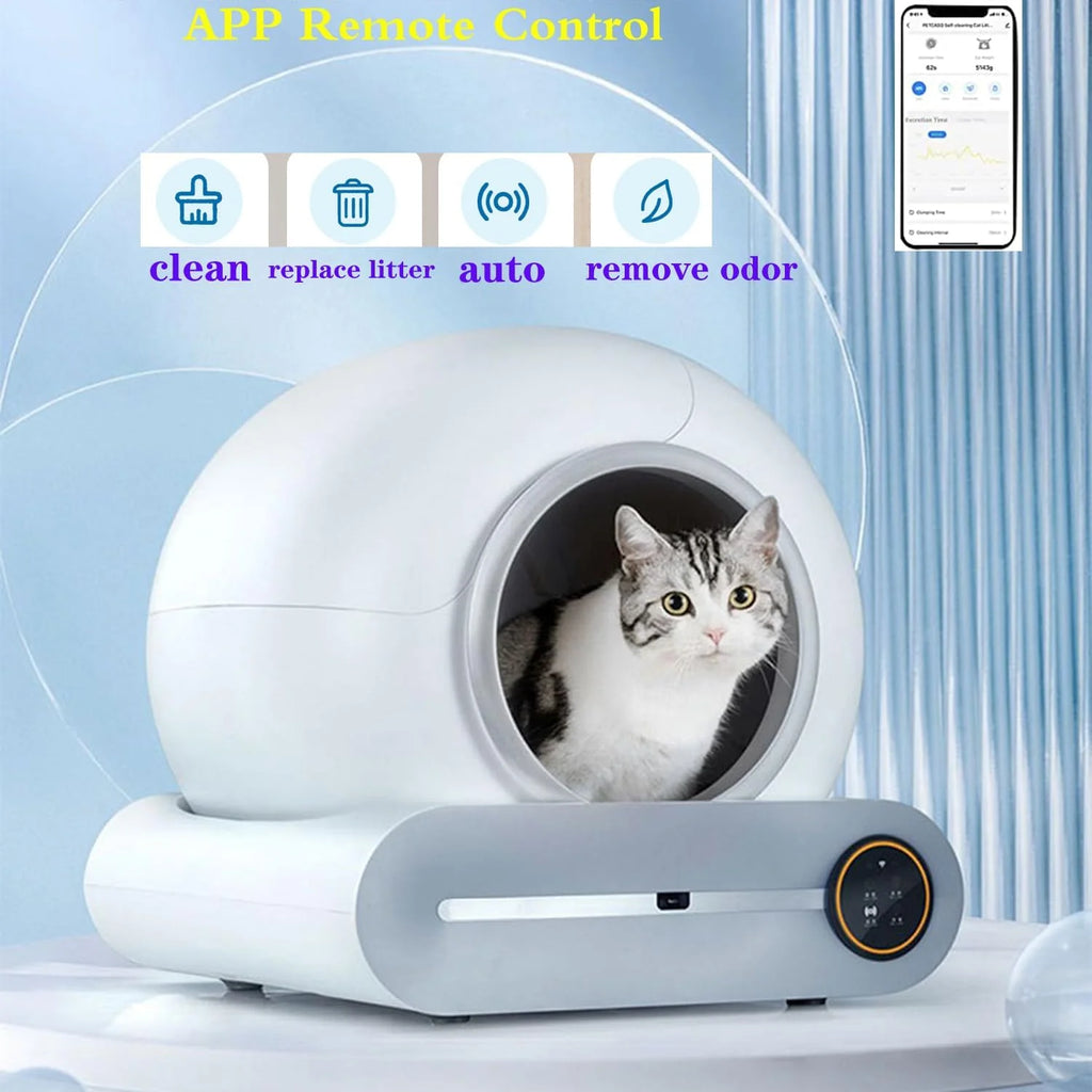Self-Cleaning Cat Litter Box, Smart Cat Litter Cleaning Robot with APP Control, Automatic Cat Litter Box, Secure Alert/Health Monitor/Ionic Deodorizer/for Multiple Cats Updated
