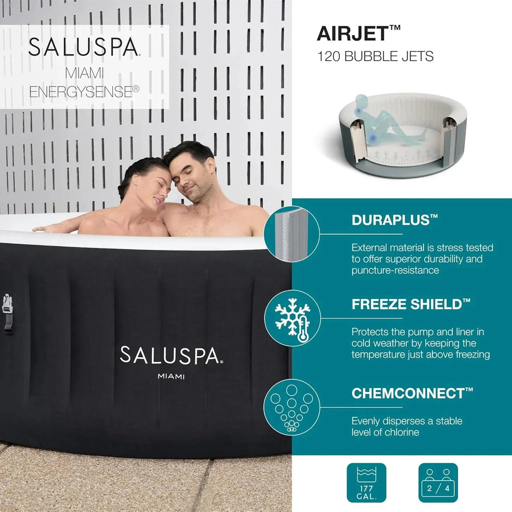 Inflatable Hot Tub Spa (71 x 26) | Portable Hot Tub with 2 Covers (1 Energy-Efficient Thermal Cover and 1 Standard Cover) | Fits Up to 2-4 Persons | Black
