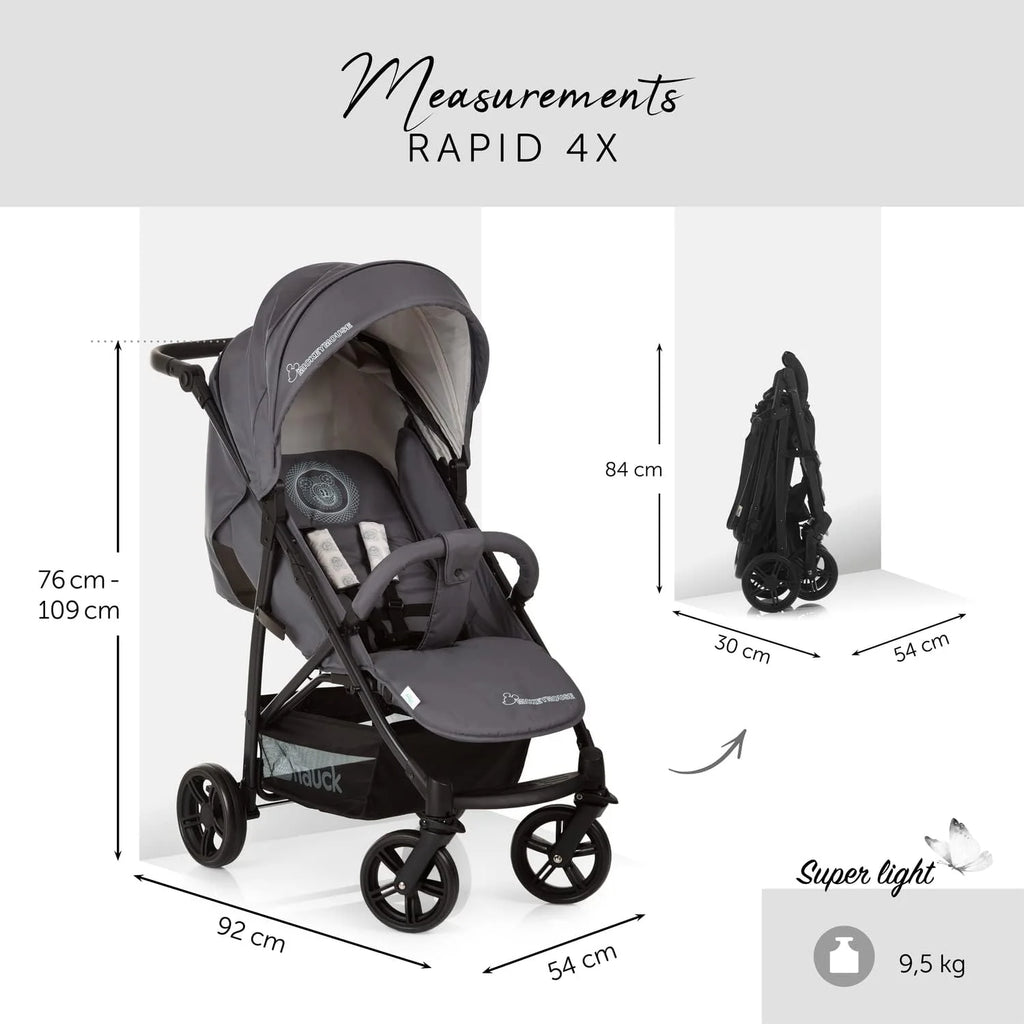 4X Carrito Bebe, desde el Nacimiento hasta 25 kg, Silla de Paseo Ligera, Silla Bebe, Reclinable, Plegable, Compacta, Mickey Mouse Gris