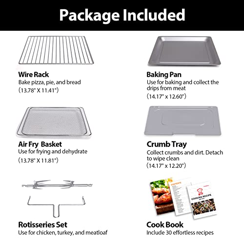 32QT Extra Large Air Fryer, 19 In 1 Air Fryer Toaster Oven Combo with Rotisserie and Dehydrator, Digital Convection Oven Countertop Airfryer Fit 13 Pizza, 6 Accessories, 1800w (Black) : Home & Kitchen