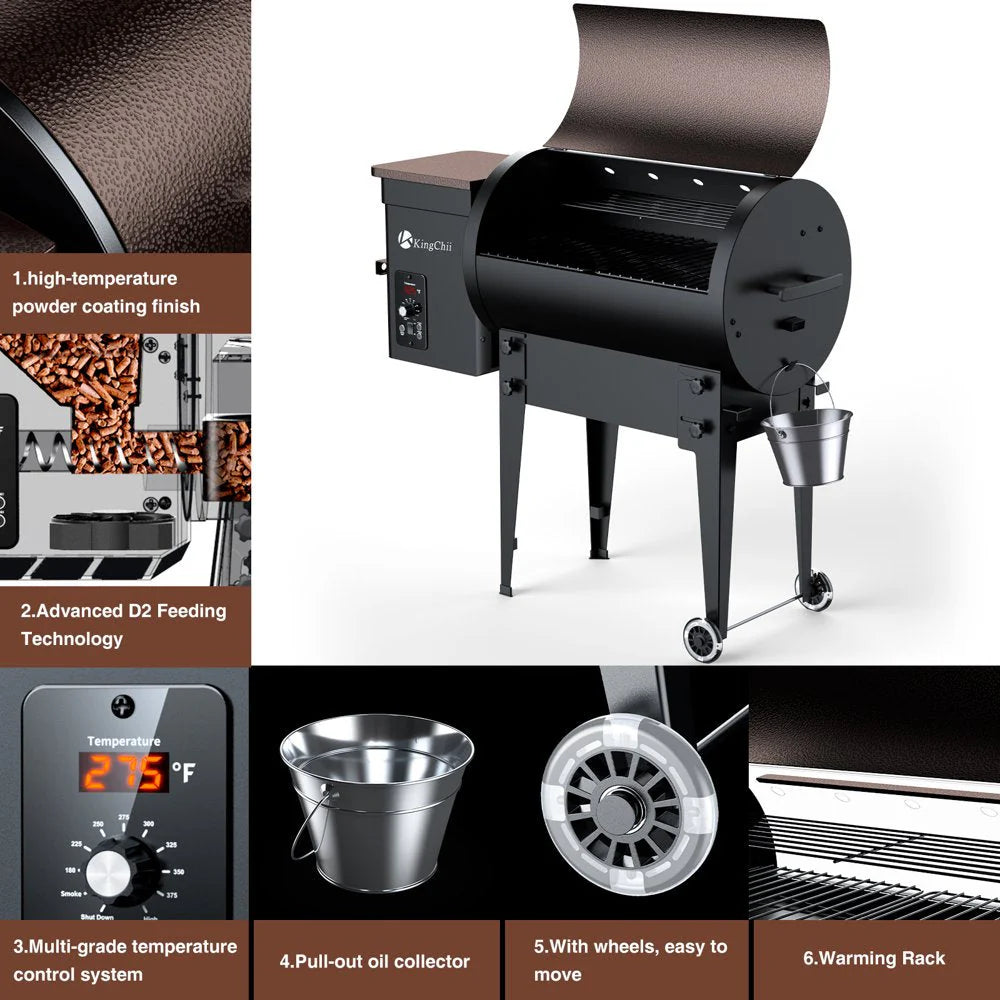 KingChii Pro Series 02 Wood Pellet Smoker & Grill, 456 sq. in, Electric, Bronze, with Auto Temperature Control