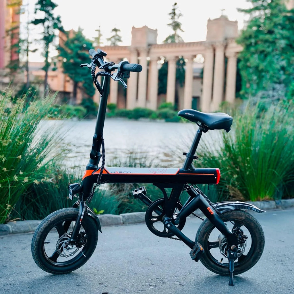 Jasion EB3 Electric Bike Adults 21mph, 500W Peak Motor, 270Wh Battery, Rear Suspension, 3 Levels Assist, 14′′ Folding Ebike for Adults and Teens, Complies to UL2849