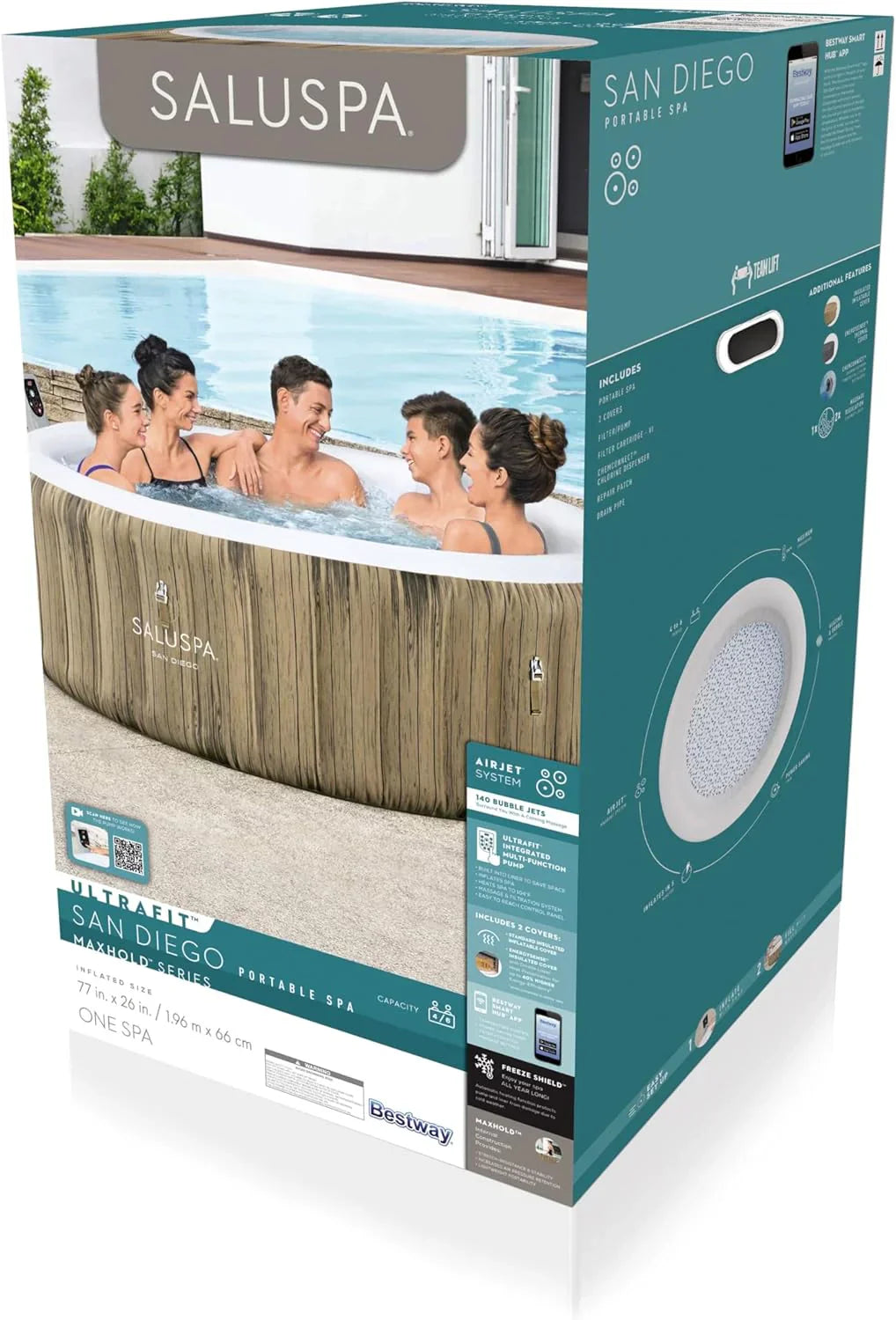Inflatable Hot Tub Spa (71 x 26) | Portable Hot Tub with 2 Covers (1 Energy-Efficient Thermal Cover and 1 Standard Cover) | Fits Up to 2-4 Persons | Black