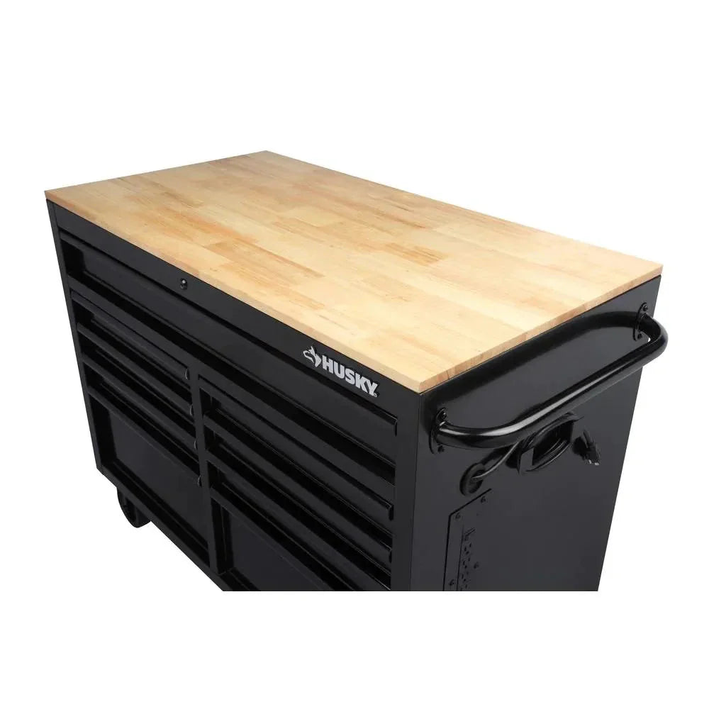46-in W x 24.5-in D 9-Drawer Mobile Workbench with Hardwood Top and Power Station ?? Gloss Black