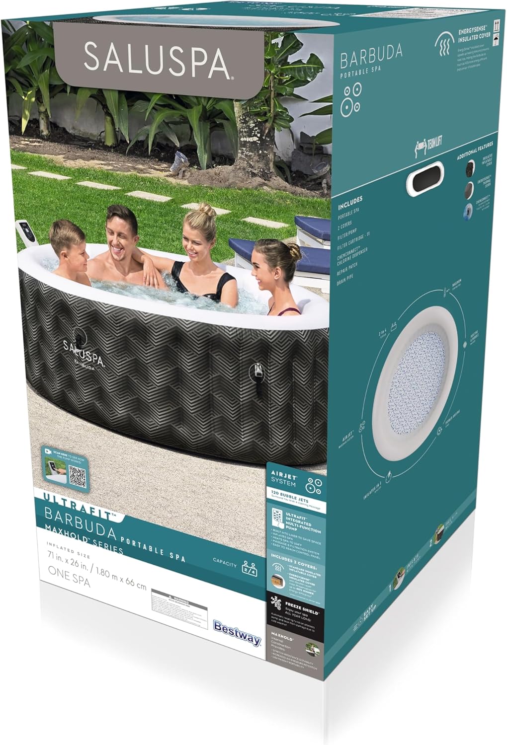 Inflatable Hot Tub Spa (71 x 26) | Portable Hot Tub with 2 Covers (1 Energy-Efficient Thermal Cover and 1 Standard Cover) | Fits Up to 2-4 Persons | Black