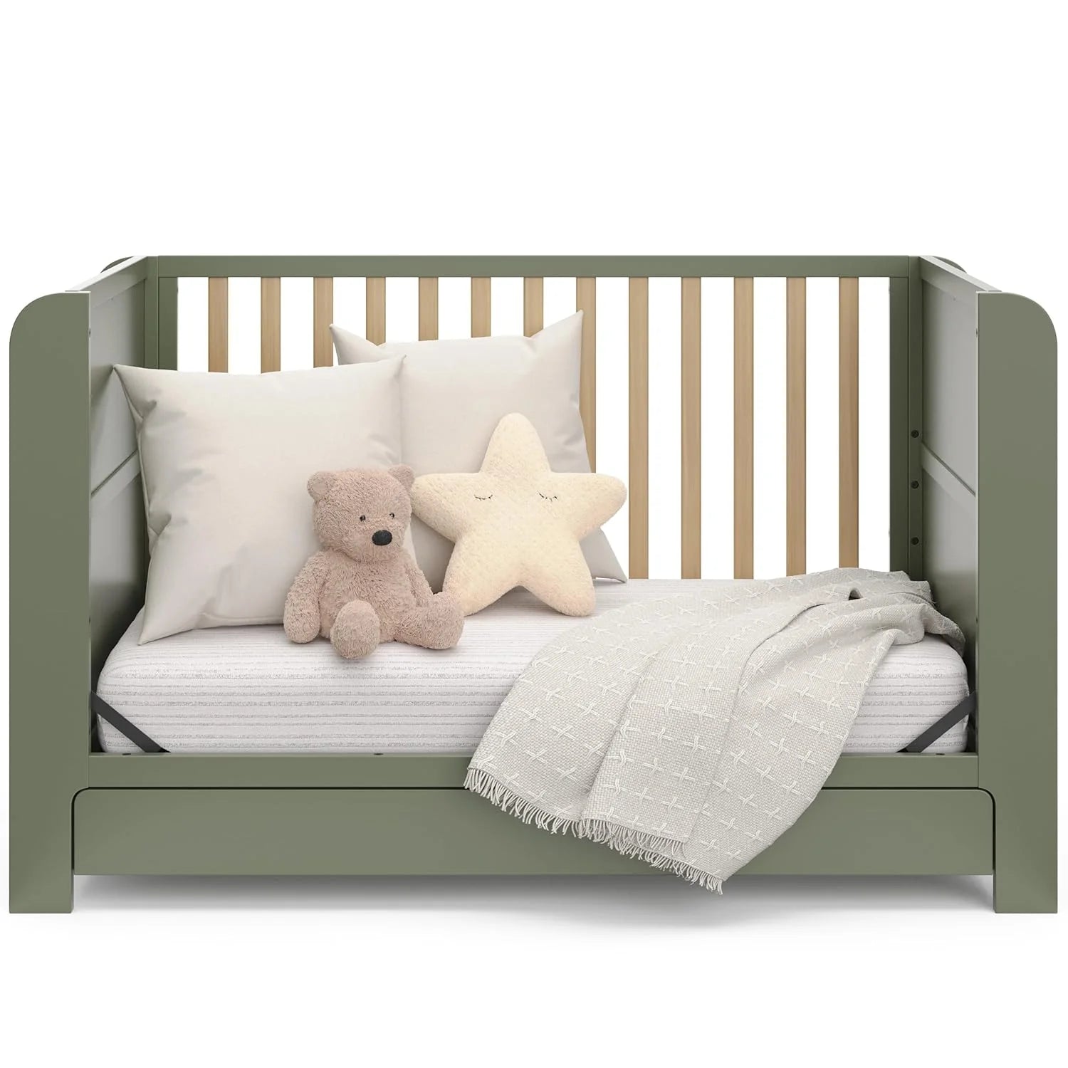 Graco Read-with-Me 4-in-1 Convertible Crib with Drawer, Olive/Driftwood