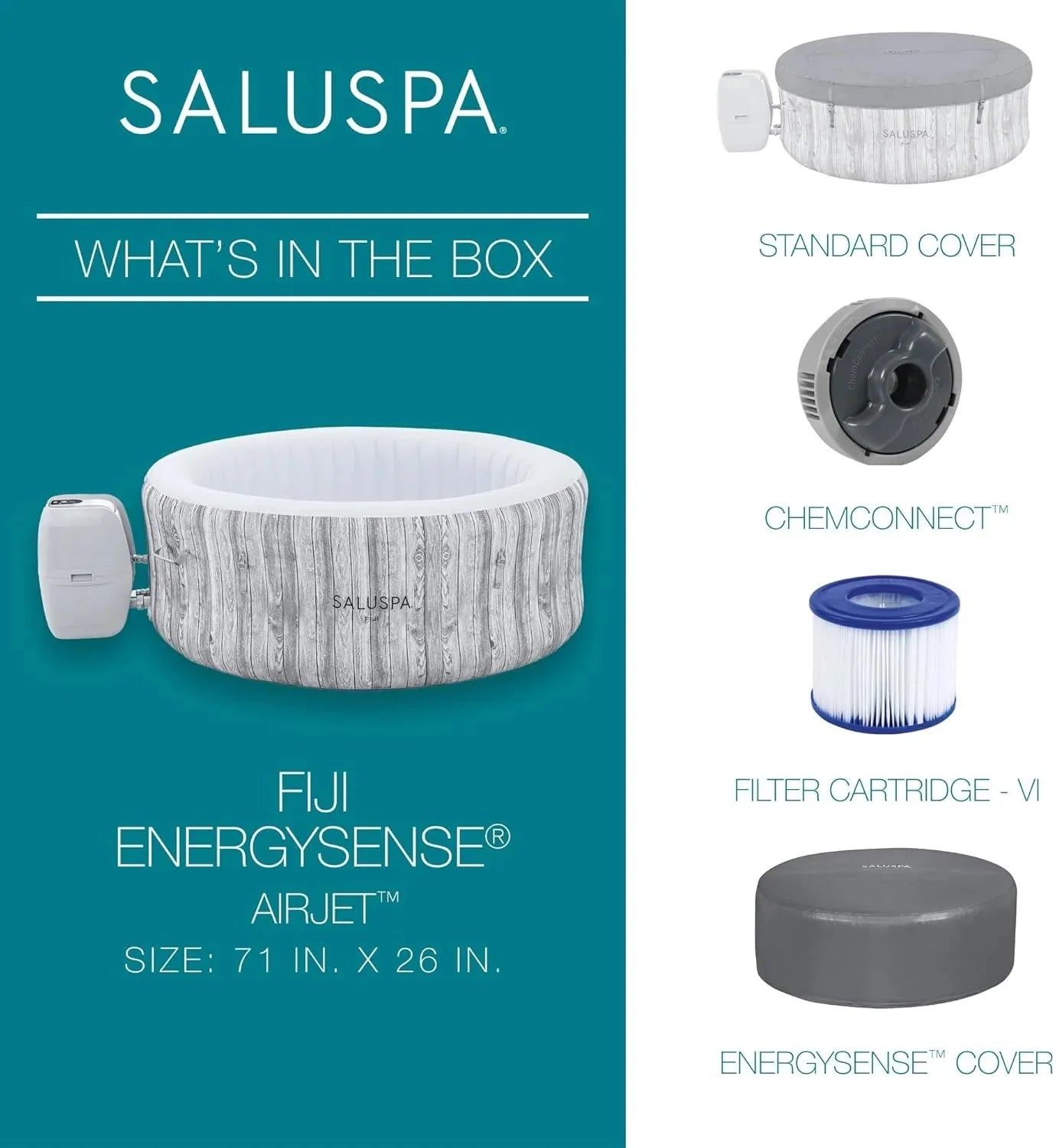 Bestway SaluSpa Fiji AirJet Large Round 2 to 4 Person Inflatable Hot Tub Portable Outdoor Spa with 120 AirJets and EnergySense Cover, Grey