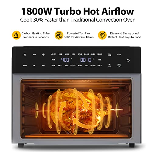 32QT Extra Large Air Fryer, 19 In 1 Air Fryer Toaster Oven Combo with Rotisserie and Dehydrator, Digital Convection Oven Countertop Airfryer Fit 13 Pizza, 6 Accessories, 1800w (Black) : Home & Kitchen