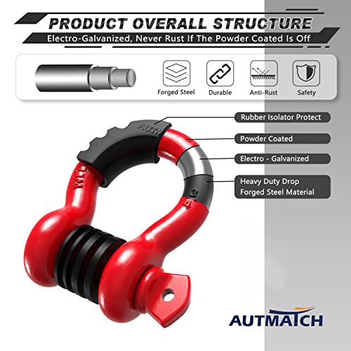 AUTMATCH D Ring Shackle 3/4 Shackles (2 Pack) 41,887Ibs Break Strength with 7/8 Screw Pin