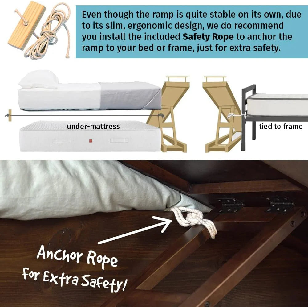 Dog Ramp for Beds - Adjustable up to 37 High Beds with Low Incline, Safety Rails & Anti-Slip Grip, for Small Dogs up to 50lbs - Solid Hardwood, Made in North America