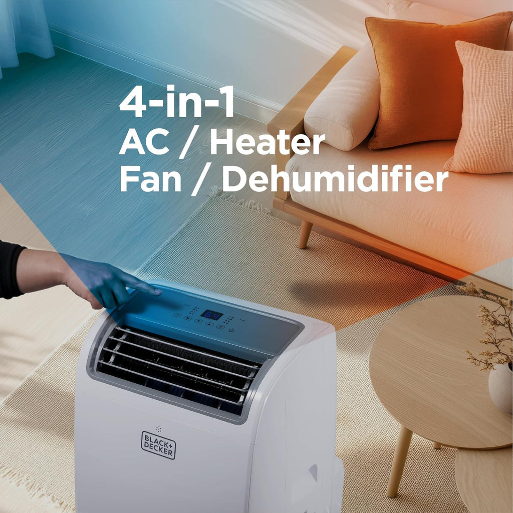 BLACK+DECKER 10,000 BTU Portable Air Conditioner for Rooms up to 450 Sq. Ft. with Remote – White