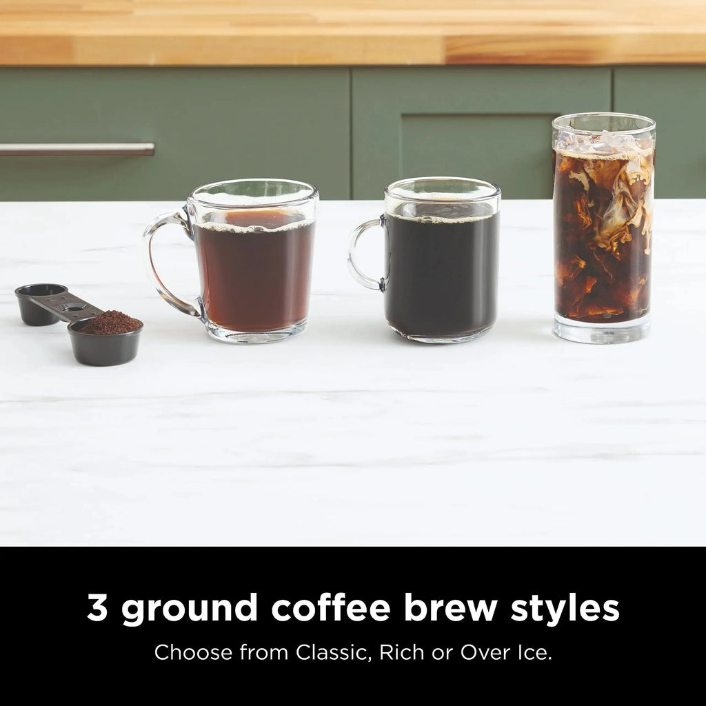 Ninja CFN601 Espresso & Coffee Barista System, 3 Espresso Brew Styles, Single-Serve Coffee & Nespresso Capsule Compatible, 12-Cup Carafe, Built-in Frother, Espresso, Cappuccino & Latte Maker - Black