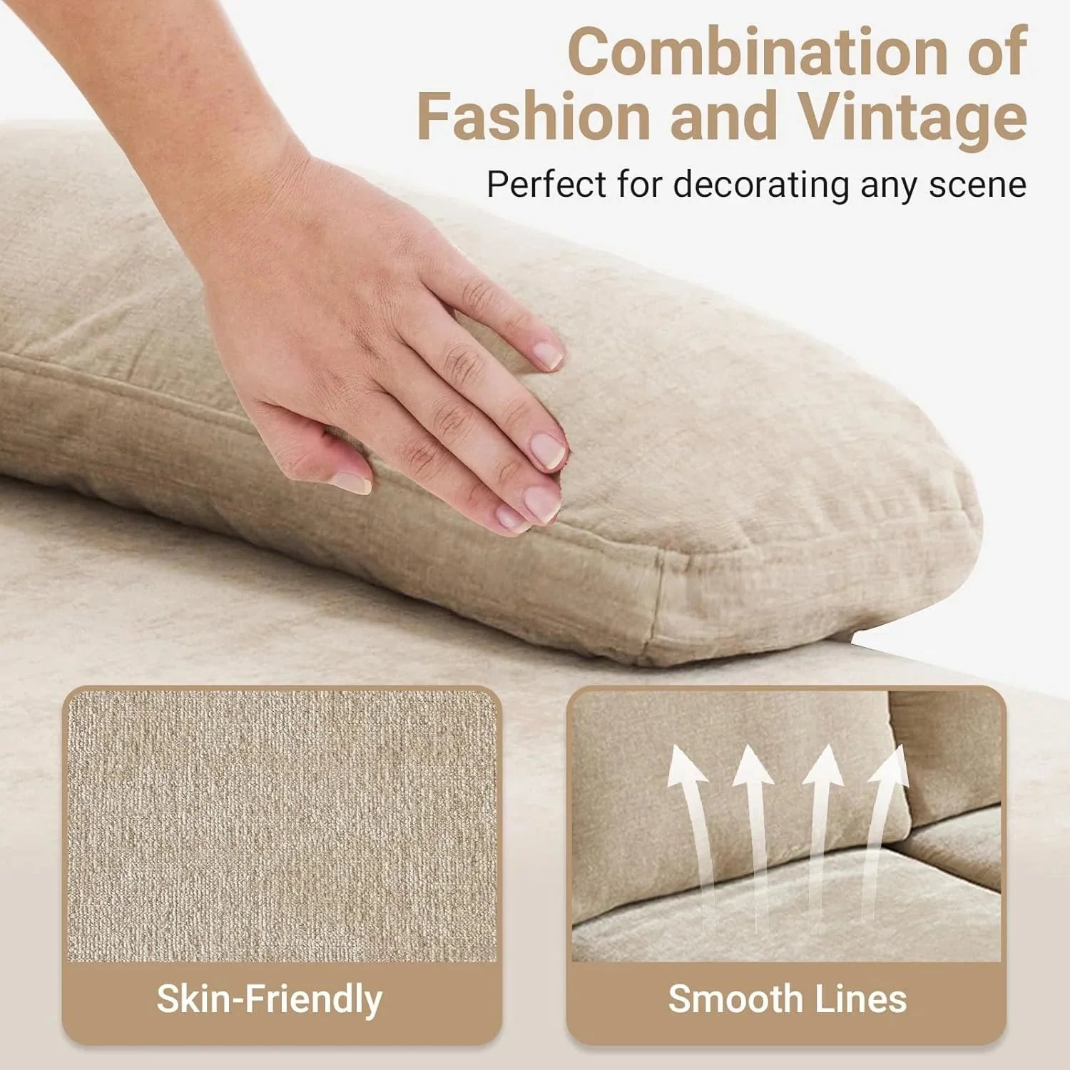 VINGLI 110 Sectional Couches for Living Room,U Shaped Couch with Double Chaise, 4-Seat Sofa Set with Chenille Fabric for Home Furniture,Beige