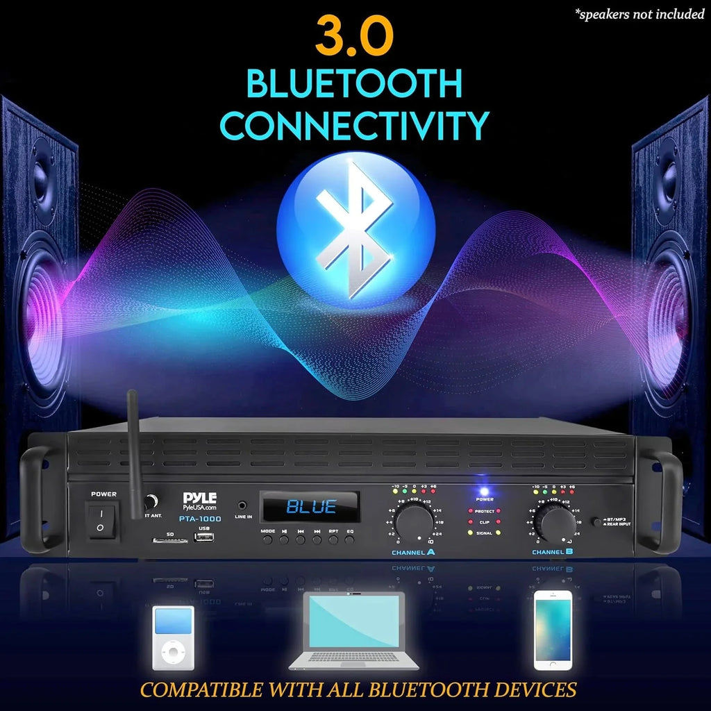 2-Channel Bluetooth Power Amplifier - 2000W Bridgeable Rack Mount Pro Audio Sound Wireless Home Stereo Receiver w/TRS XLR Input,LCD, Bridge Mode, Cooling Fan - Entertainment Speaker System