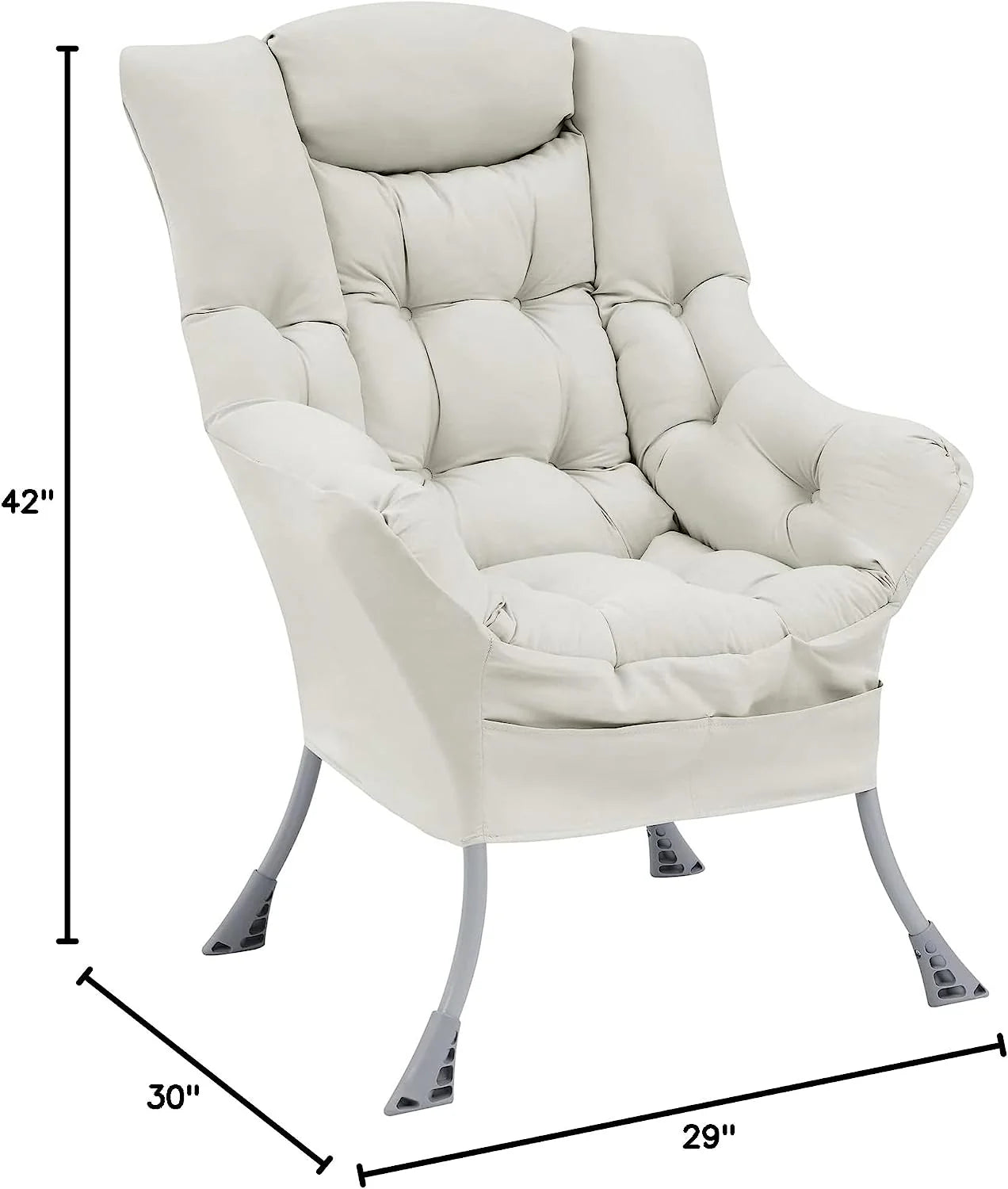 Living and More High Back Sofa Chair, Modern Fabric Lazy Chair, Accent Contemporary Lounge Chair, Cool Grey