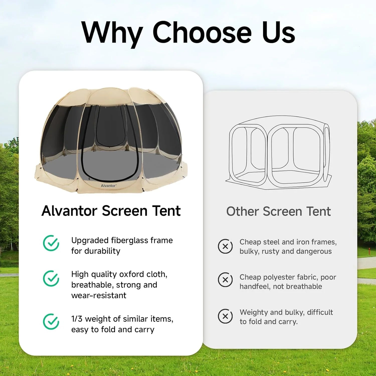 Screen House Room Camping Tent Outdoor Canopy Pop Up Sun Shade Shelter 8 Mesh Walls Not Waterproof Beige 12'x12' Patent Pending