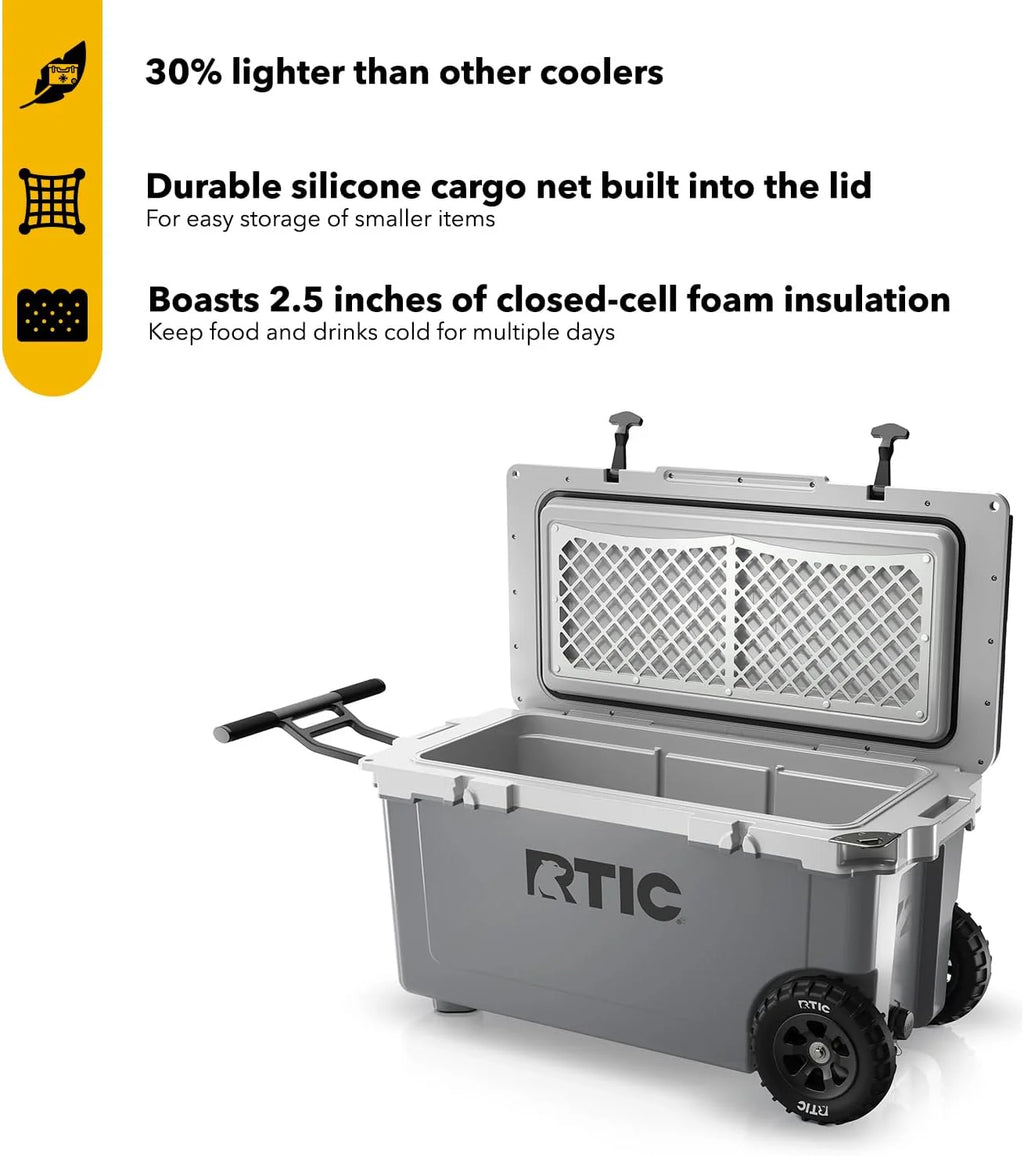 RTIC 72 QT Ultra-Light Wheeled Cooler, 30% Lighter, Portable