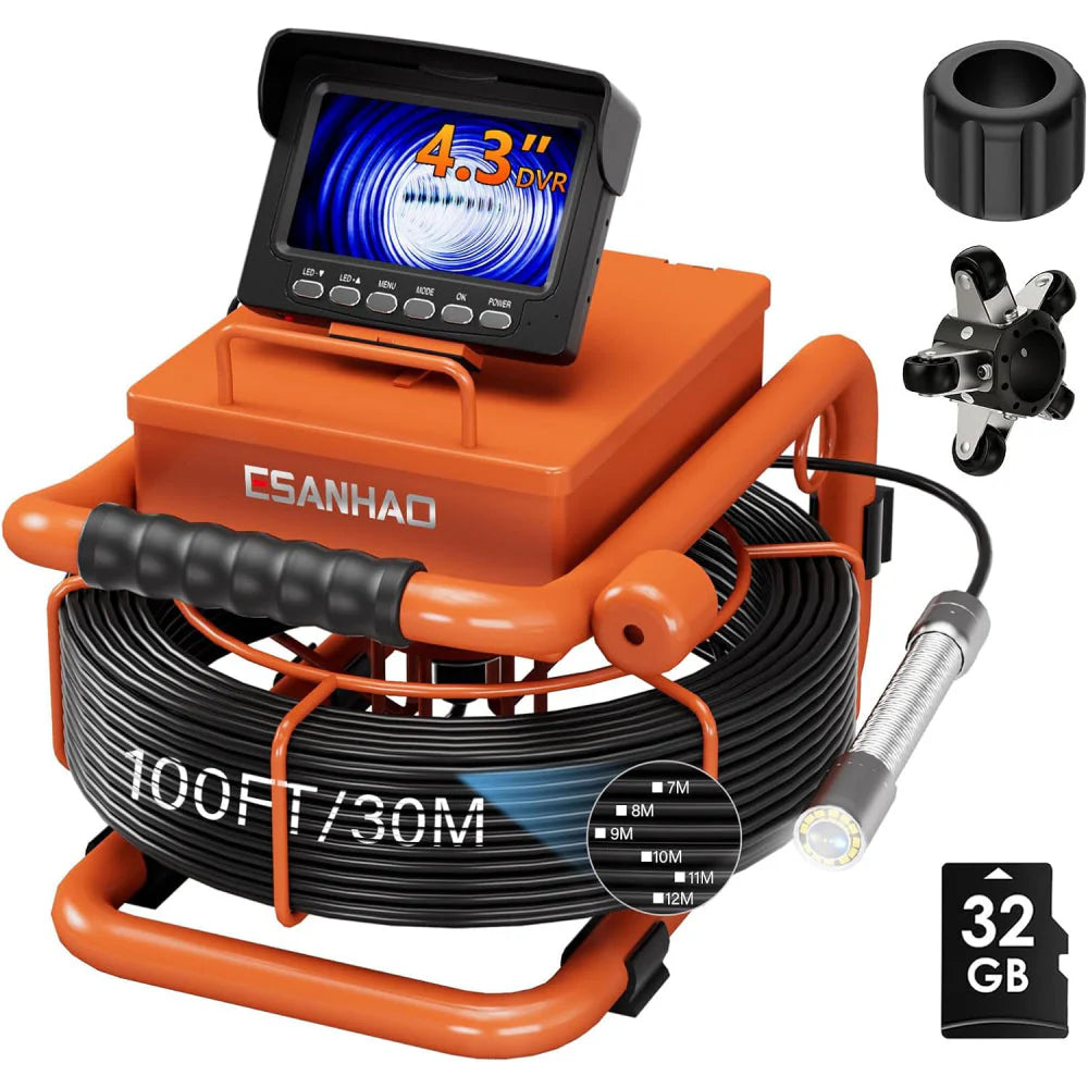 Sewer Inspection Camera, 100FT, DVR, Audio, 4.3 Screen