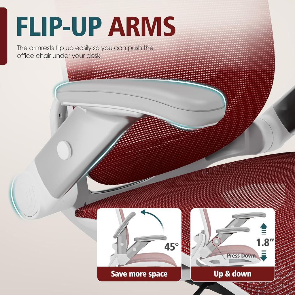 GABRYLLY Ergonomic Office Chair, High Back Home Desk Chair with Headrest, Flip-Up Arms, 90-120° Tilt Lock and Wide Cushion, Big and Tall Mesh Chairs for Man Woman, Black Task Chair