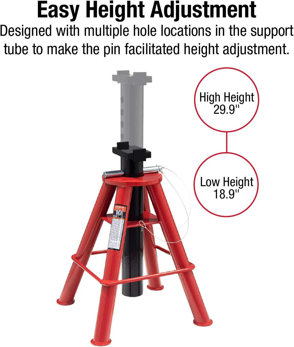 10-Ton Medium Height Pin Type Jack Stands, Pair, Red