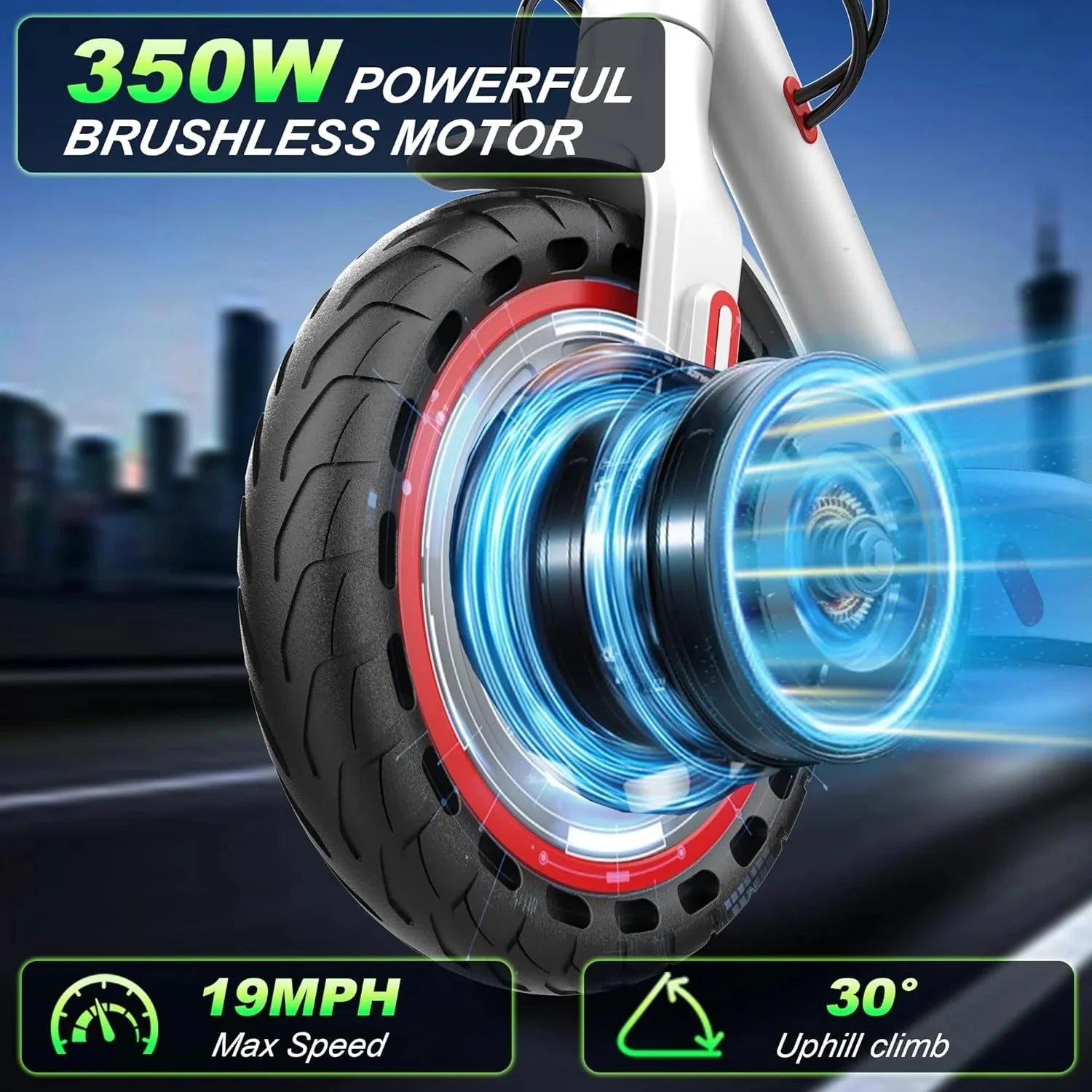 Electric Scooter - 8.5 Solid Tires, 350W Motor, Up to 19 MPH and 21-23 Miles Long-Range Portable Foldable Commuting Scooter for Adults with Double Braking System and App