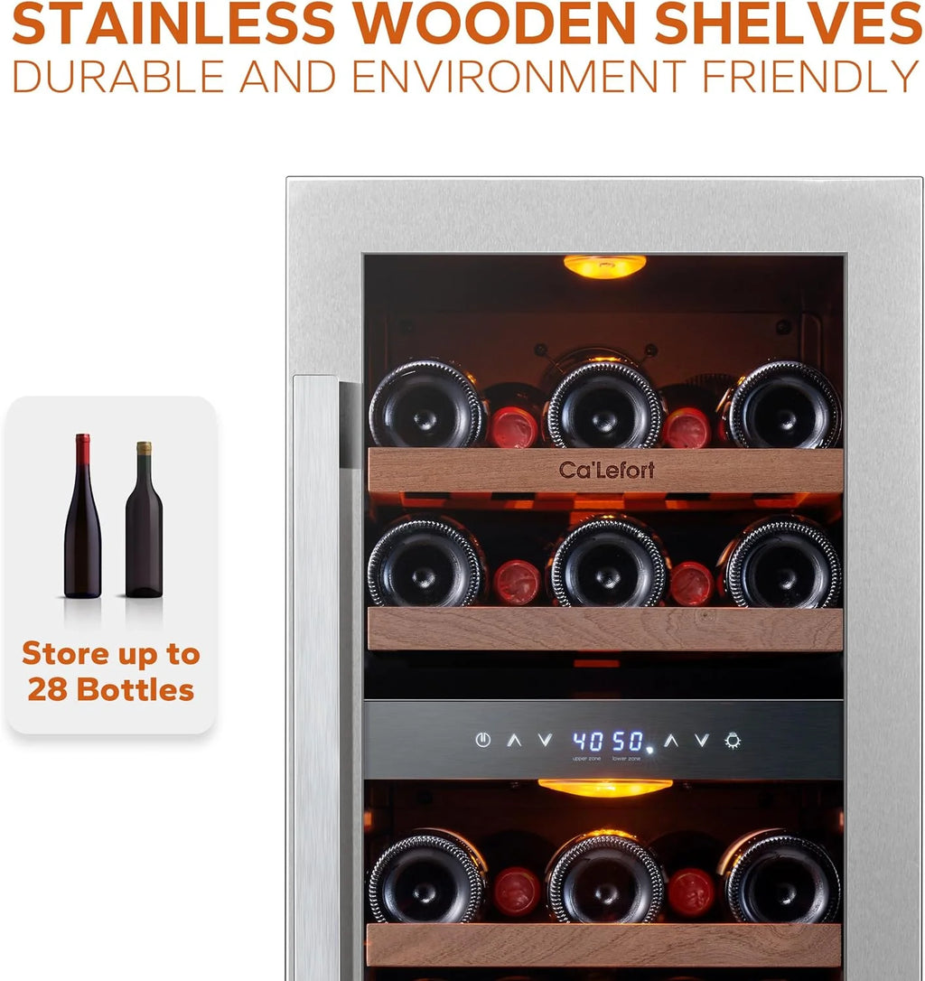 24'' Wine Cooler Refrigerator - 46 Bottle Wine Fridge Dual Zone with Modern Touch Intelligent Digital 40°-65°F Low Noise, Built in or Freestanding Wine Cooler for Home and Kitchen