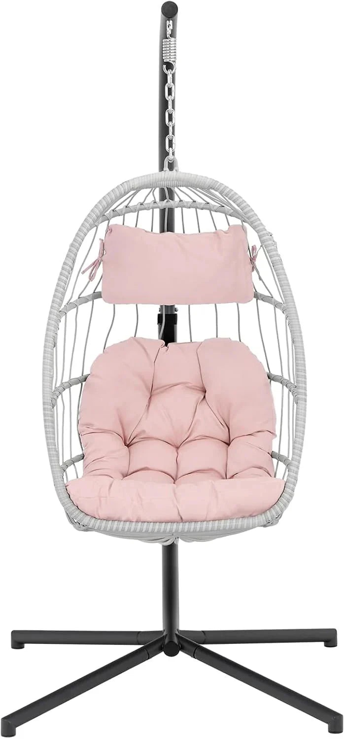 Yechen Indoor Outdoor Egg Hanging Chair with Stand, Patio Wicker Swing Egg Chair Indoor Swinging Chair Outdoor Hammock Egg Chair 350lbs Capacity for Patio Bedroom Balcony, Charcoal Grey (EG-001)