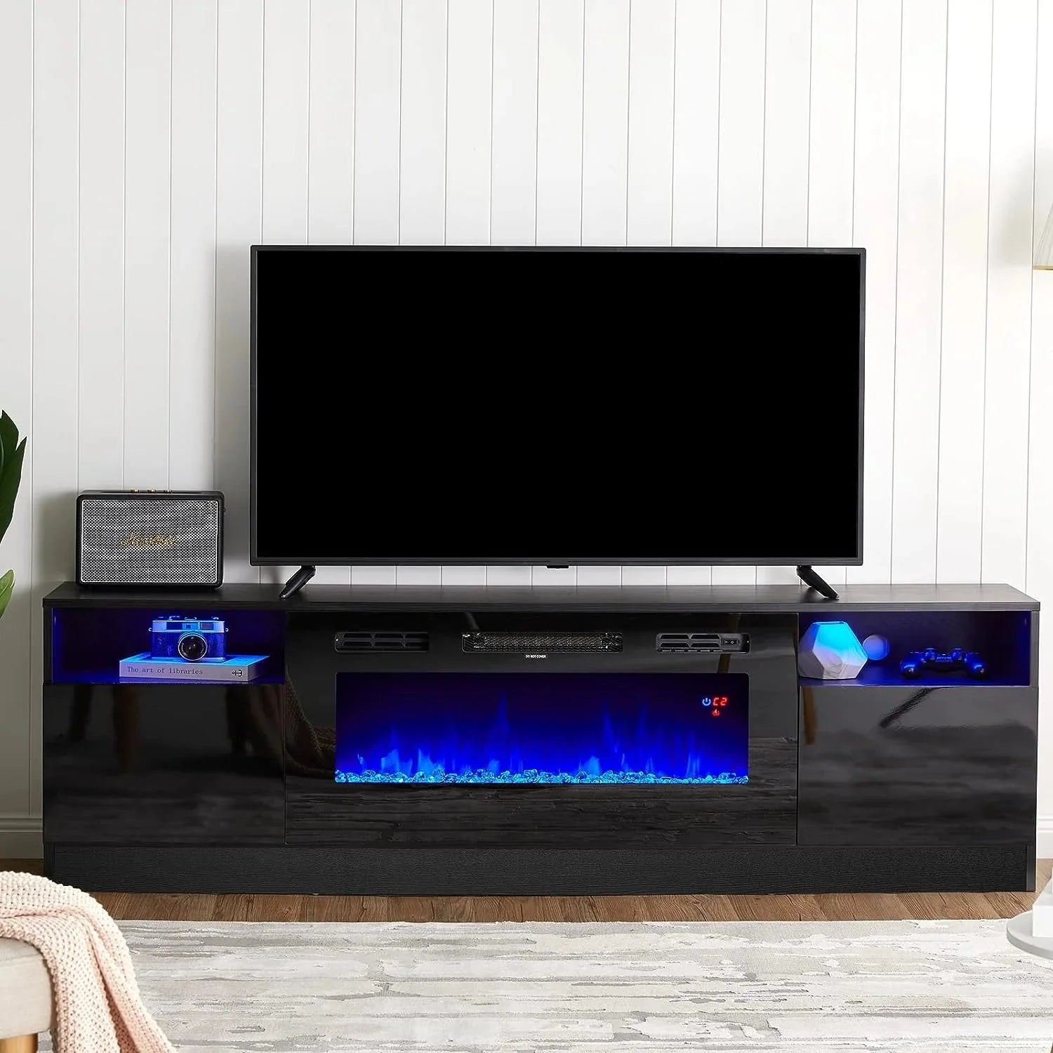 Amerlife Fireplace TV Stand with 36 Electric Fireplace, LED Light Entertainment Center