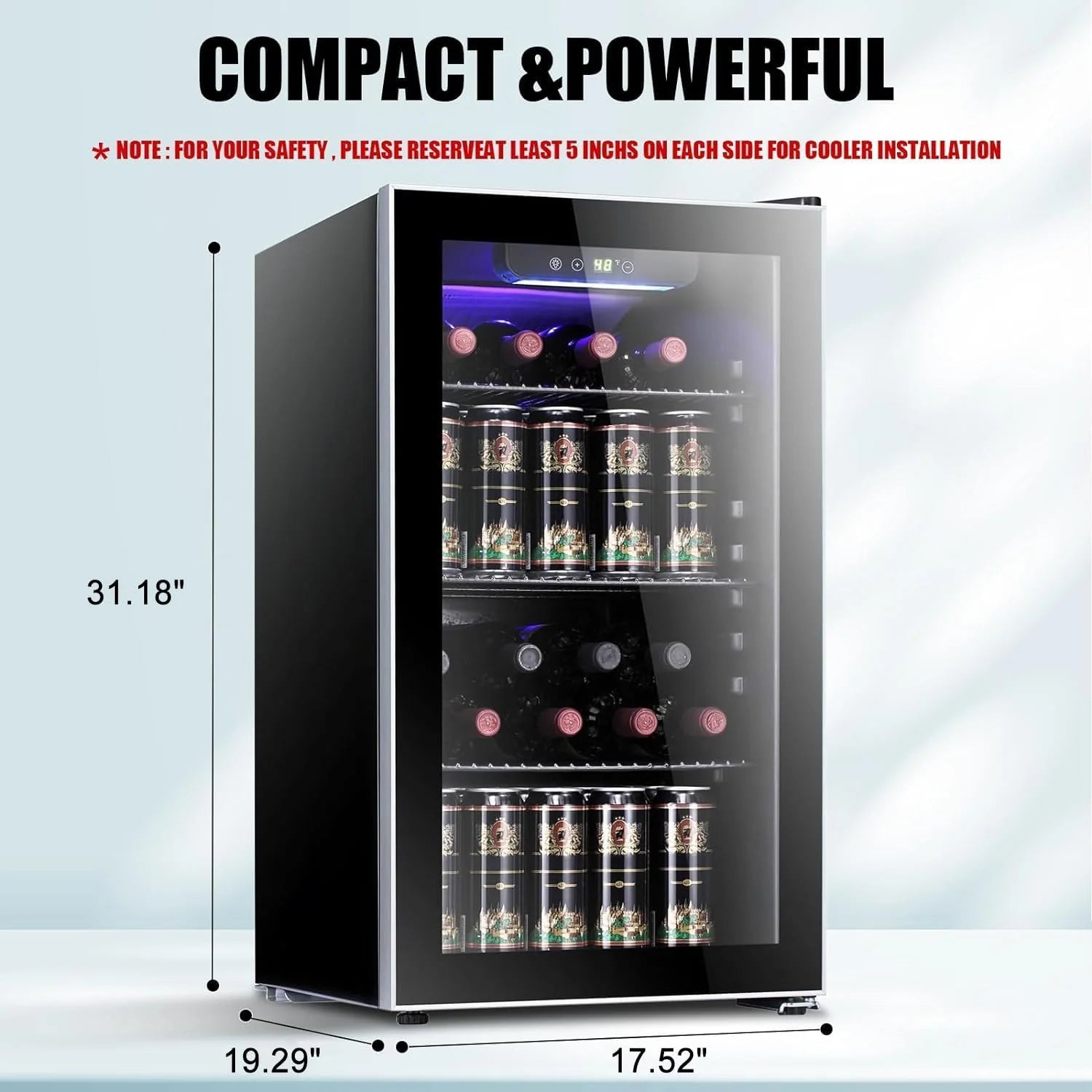 Antarctic Star 36 Bottle Wine Cooler/Cabinet BeverageRefrigerator Small Mini Wine Cellar Beer Soda Bar Fridge Quiet Operation Compressor Adjust Temperature Freestanding Black, 4.4 Cu. ft