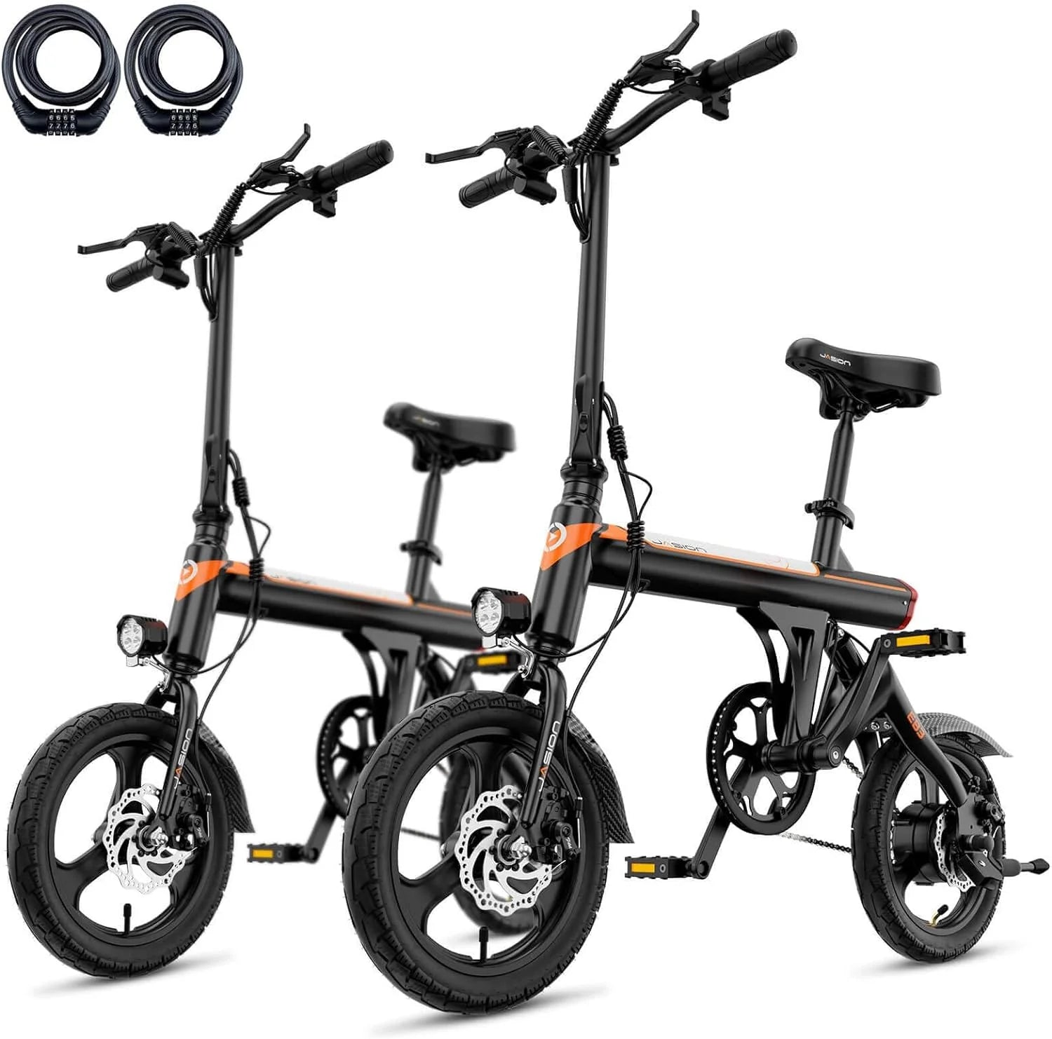 Jasion EB3 Electric Bike Adults 21mph, 500W Peak Motor, 270Wh Battery, Rear Suspension, 3 Levels Assist, 14′′ Folding Ebike for Adults and Teens, Complies to UL2849