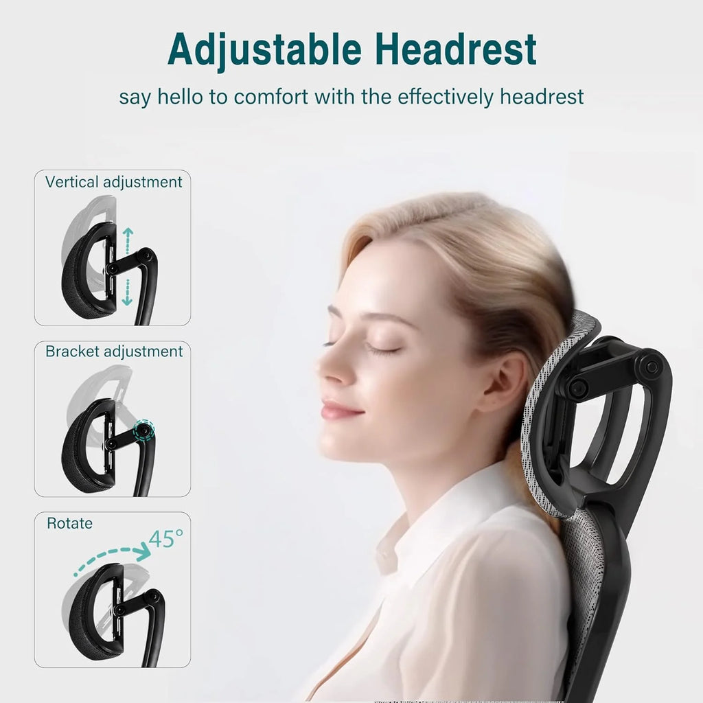 Ergonomic Mesh Office Chair, High Back Desk Chair - Adjustable Headrest with Flip Arm, Tilt Function, Lumbar Support and PU Wheels, Swivel Computer Work Chair