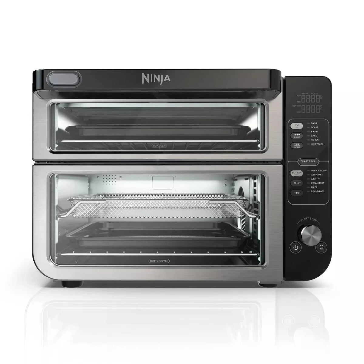 12-in-1 Double Oven with FlexDoor, FlavorSeal Smart Finish, Rapid Top Oven, Convection and Air Fry Bottom Oven DCT401