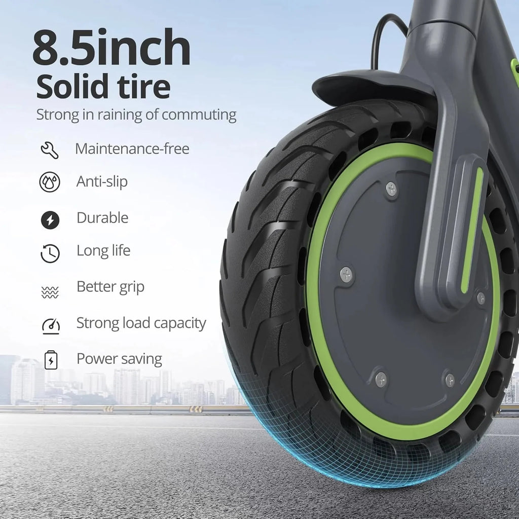 Electric Scooter - 8.5 Solid Tires, 350W Motor, Up to 19 MPH and 21-23 Miles Long-Range Portable Foldable Commuting Scooter for Adults with Double Braking System and App