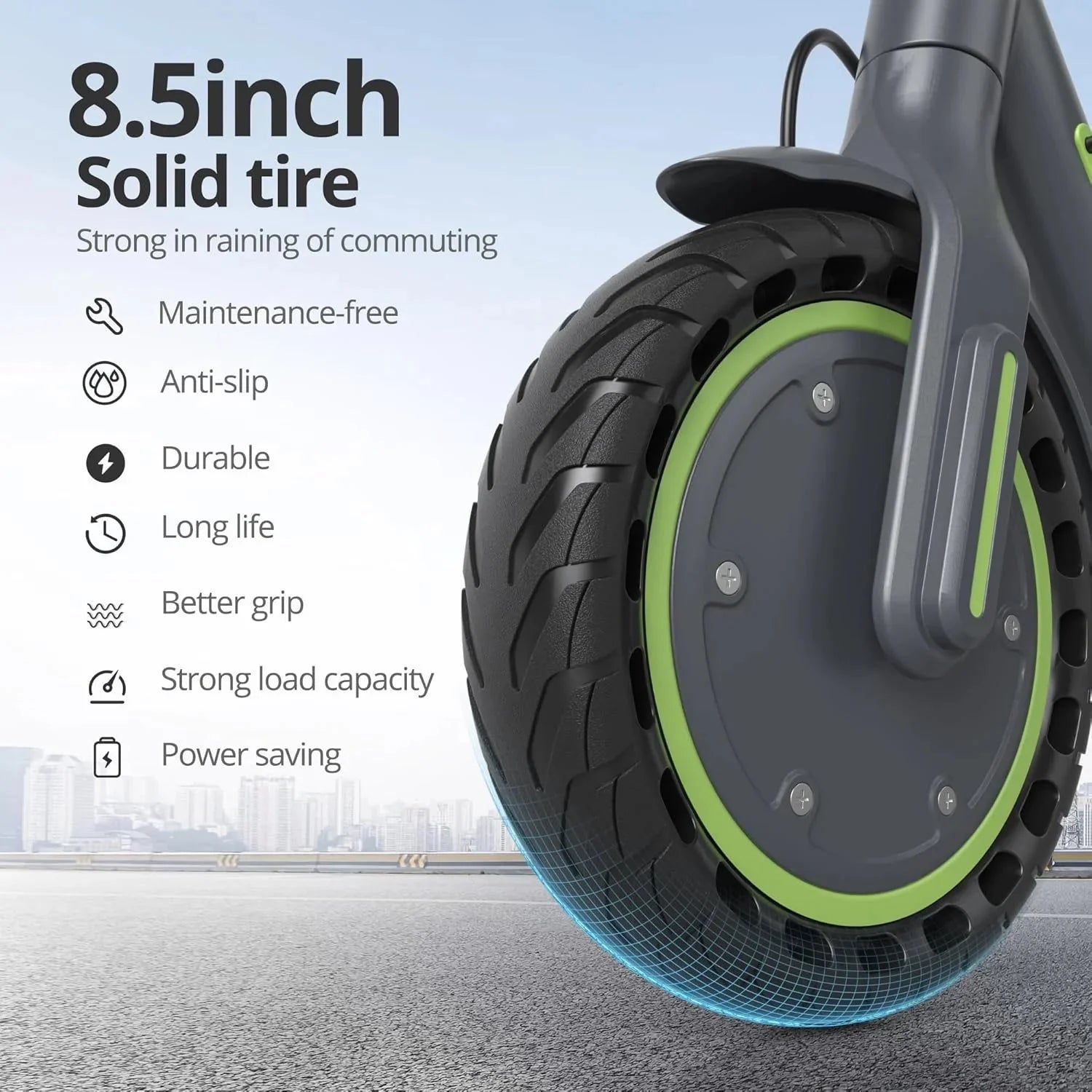 Electric Scooter - 8.5 Solid Tires, 350W Motor, Up to 19 MPH and 21-23 Miles Long-Range Portable Foldable Commuting Scooter for Adults with Double Braking System and App