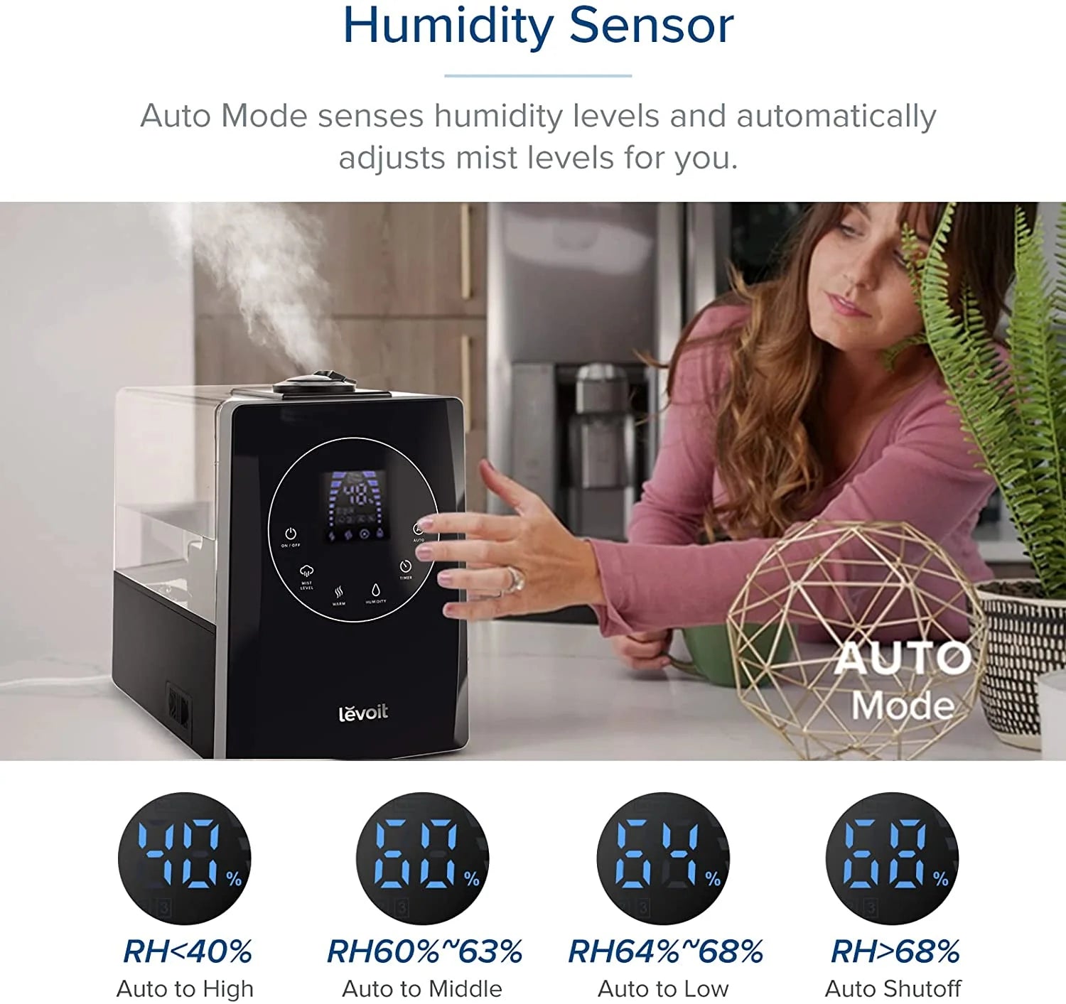 LEVOIT Humidifiers for Bedroom Large Room 6L Warm and Cool Mist for Families Plants with Built-in Humidity Sensor