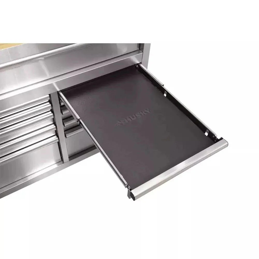 72 in 18-Drawer 24 in. D Mobile Workbench with Solid Wood Top Stainless Steel