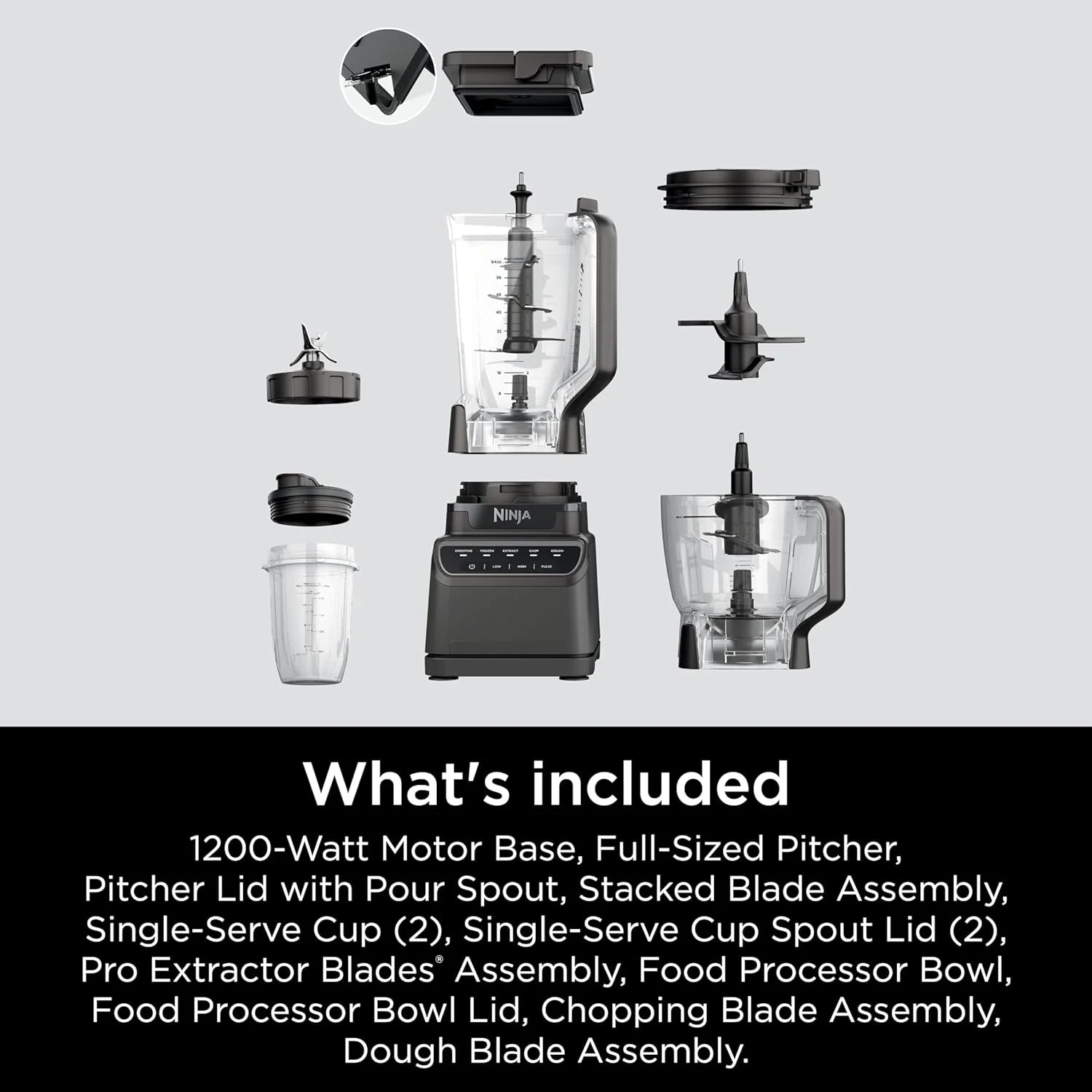 Mega Kitchen System, 1500W, 4 Functions for Smoothies, Processing, Dough, Drinks & More, with 72-oz.* Blender Pitcher, 64-oz. Processor Bowl, (2) 16-oz. To-Go Cups & (2) Lids, Black