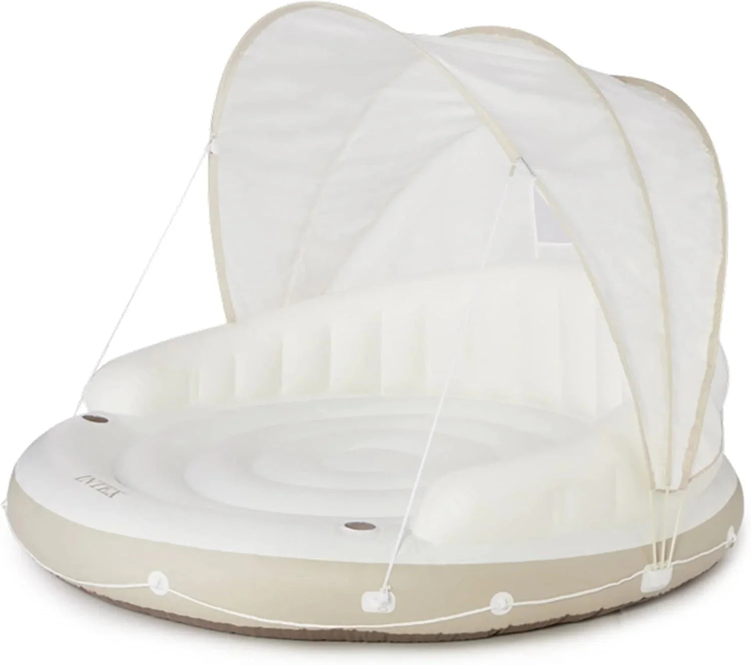 58292EP Canopy Island Inflatable Pool Float: Comfortable Lounge Surface – Built-in Cup Holders – Detachable Sunshade – 440lb Max Weight Capacity – 78.5 x 59