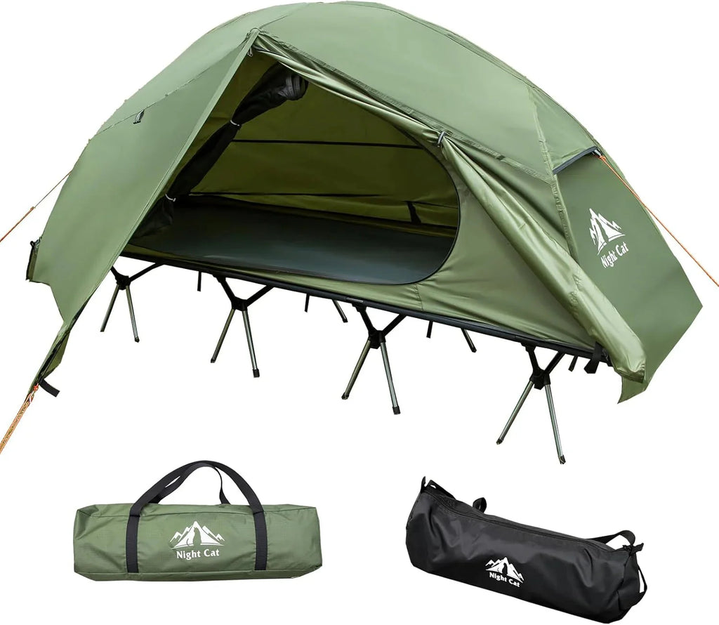 Night Cat Camping Cot Tent - Waterproof 1-Person Off-Ground Combo Cot Bed for Adults Portable Easy Set-up Tent