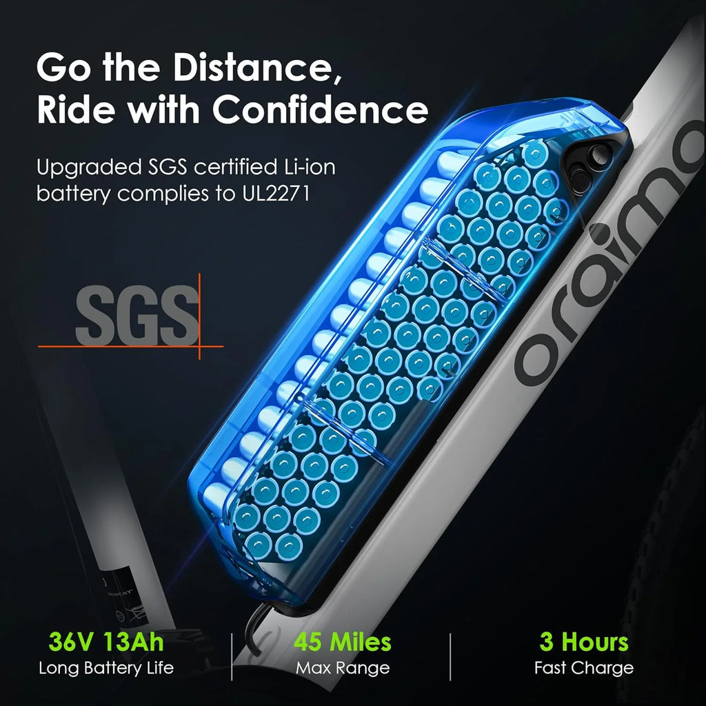 Adult Electric Bike, 350W BAFANG Motor (500W Peak), 4A 3H Fast Charging, 468Wh Li-Ion Battery, 21 Speed Gears, Air Saddle, 45 Miles 20 MPH 26 Mountain Bike Electric Bike, ANSI/CAN/UL2849 Compliant