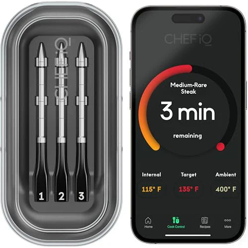CHEF iQ Sense Smart Wireless Meat Thermometer with 3 Ultra Thin Probes, Unlimited Range Bluetooth Meat Thermometer, Digital Food Thermometer for Remote Monitoring of BBQ Grill, Oven: Home & Kitchen
