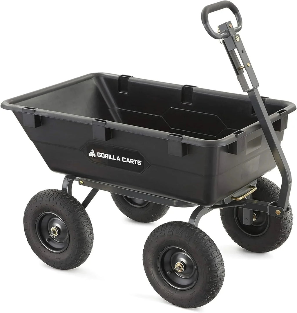 Heavy Duty Poly Utility Dump Wagon Garden Cart w/Pneumatic Tires, 6 Cu Ft - 1200 lb Capacity Outdoor Wheelbarrow for Yard, Landscaping & Gardening, Lawn Tractor or ATV Towable-Gorilla Carts