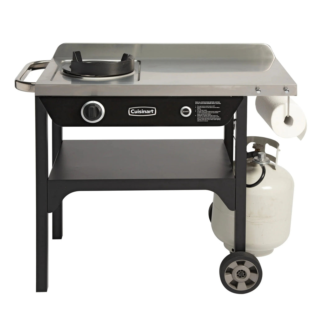 Cuisinart Outdoor Wok Station, 50,000 BTU Propane Outdoor Wok Burner w Prep Table, 14?测?? Carbon Steel Wok for Stir Fry, Searing, BBQ ?? Black