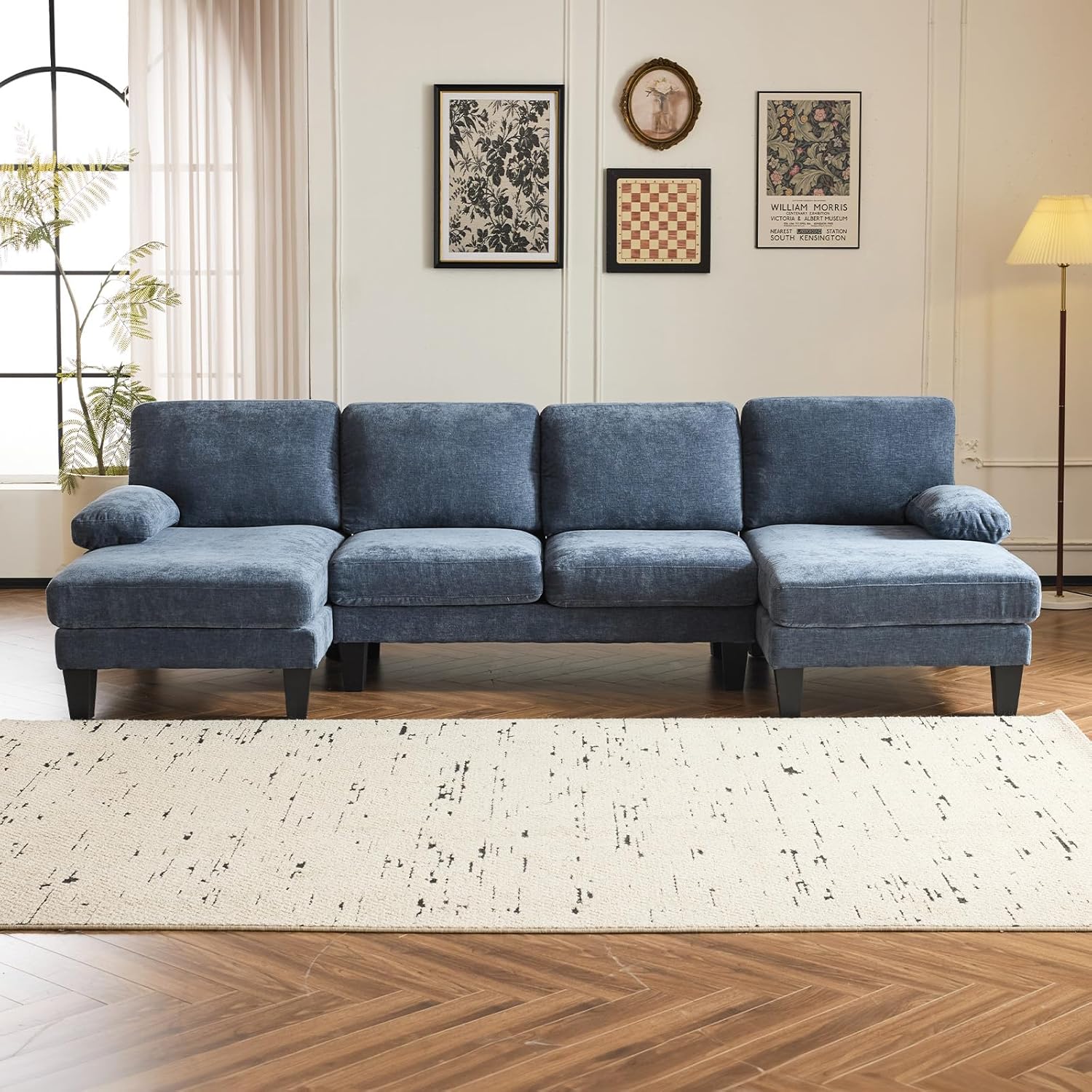 VINGLI 110 Sectional Couches for Living Room,U Shaped Couch with Double Chaise, 4-Seat Sofa Set with Chenille Fabric for Home Furniture,Beige
