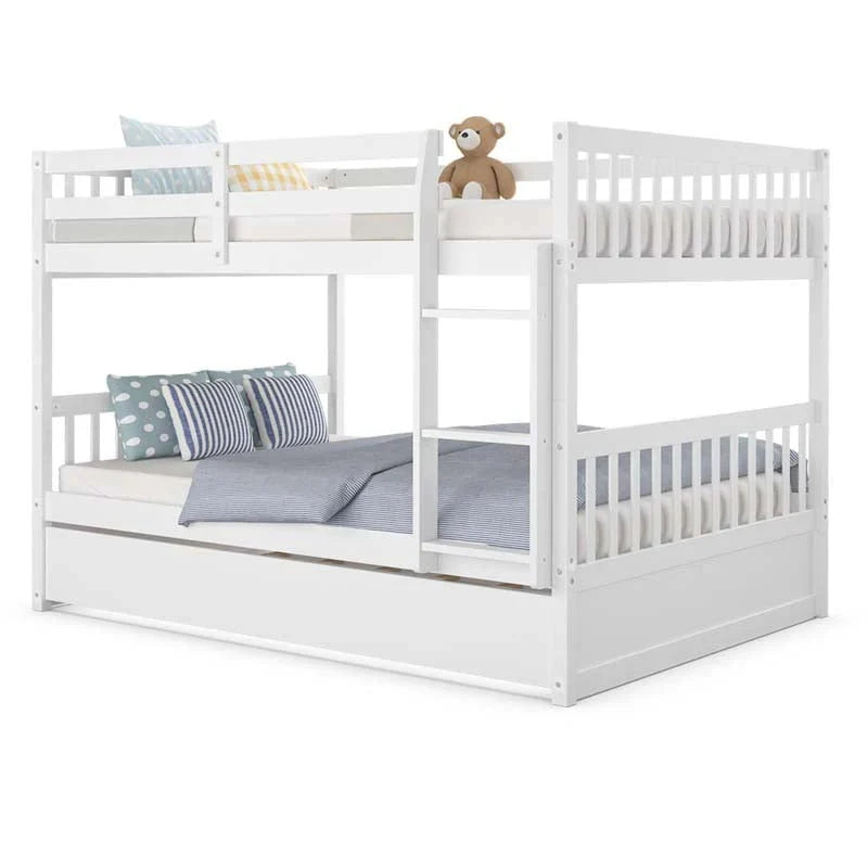 Solid Wood Full Over Full Bunk Bed Frame With Trundle Safety Ladder Amp Guardrails Convertible Bunk Bed For Kids Teens