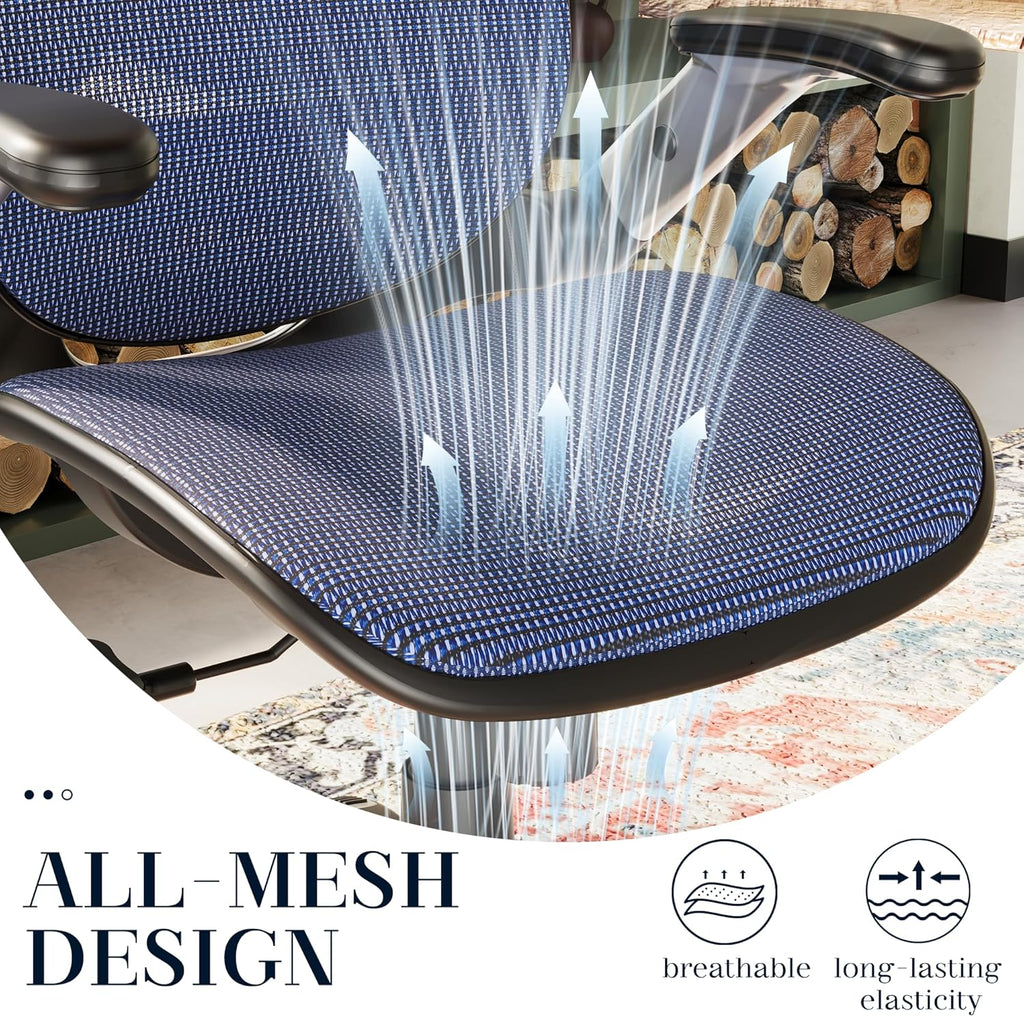 GABRYLLY Ergonomic Office Chair, High Back Home Desk Chair with Headrest, Flip-Up Arms, 90-120° Tilt Lock and Wide Cushion, Big and Tall Mesh Chairs for Man Woman, Black Task Chair